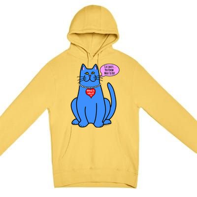 Blue Cat In Pearls Harris Walz 24 Premium Pullover Hoodie