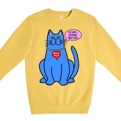 Blue Cat In Pearls Harris Walz 24 Premium Crewneck Sweatshirt