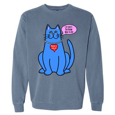 Blue Cat In Pearls Harris Walz 24 Garment-Dyed Sweatshirt