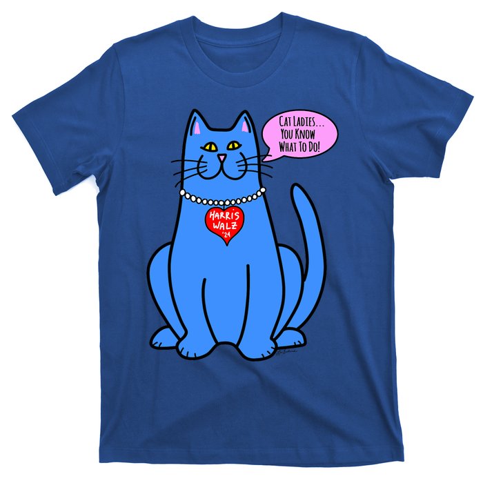 Blue Cat In Pearls Harris Walz 24 T-Shirt