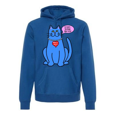 Blue Cat In Pearls Harris Walz 24 Premium Hoodie