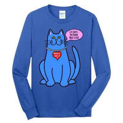 Blue Cat In Pearls Harris Walz 24 Tall Long Sleeve T-Shirt