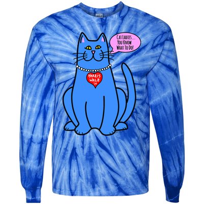 Blue Cat In Pearls Harris Walz 24 Tie-Dye Long Sleeve Shirt