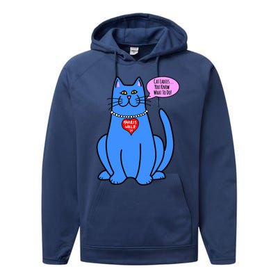 Blue Cat In Pearls Harris Walz 24 Performance Fleece Hoodie