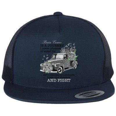 Brain Cancer Is A Journey Brain Cancer Awareness Great Gift Flat Bill Trucker Hat