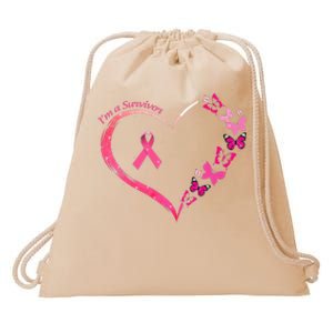 Breast Cancer I'm A Survivor Pink Butterfly Heart Awareness Drawstring Bag