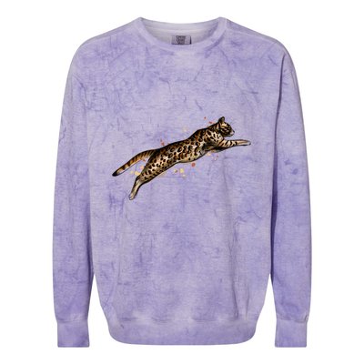 Bengal Cat Jumping From A Splash Colorblast Crewneck Sweatshirt