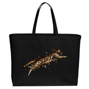 Bengal Cat Jumping From A Splash Cotton Canvas Jumbo Tote