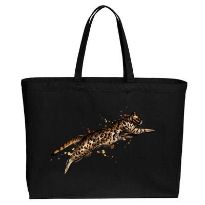 Bengal Cat Jumping From A Splash Cotton Canvas Jumbo Tote