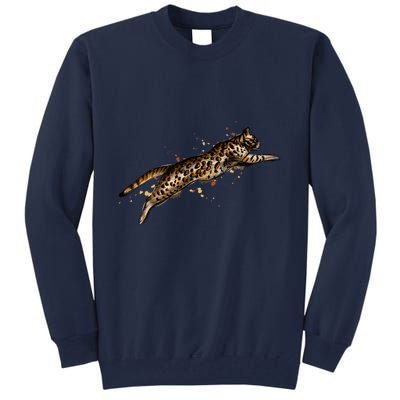 Bengal Cat Jumping From A Splash Tall Sweatshirt