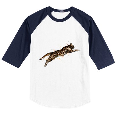 Bengal Cat Jumping From A Splash Baseball Sleeve Shirt