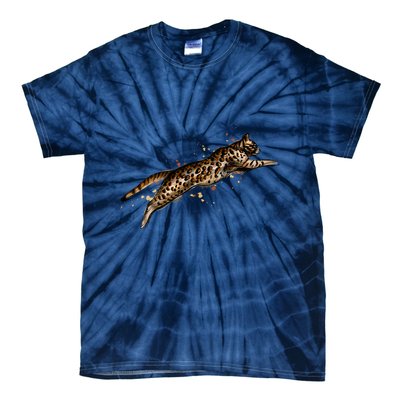 Bengal Cat Jumping From A Splash Tie-Dye T-Shirt