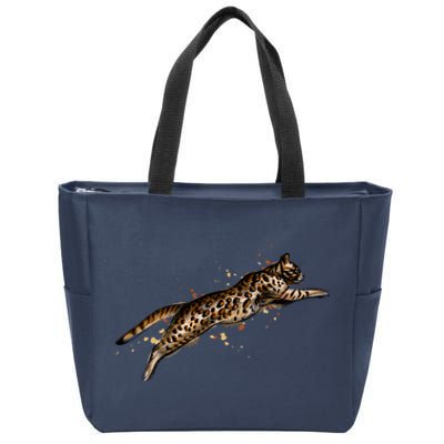 Bengal Cat Jumping From A Splash Zip Tote Bag