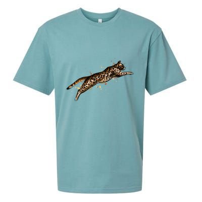 Bengal Cat Jumping From A Splash Sueded Cloud Jersey T-Shirt