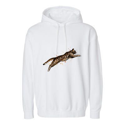 Bengal Cat Jumping From A Splash Garment-Dyed Fleece Hoodie