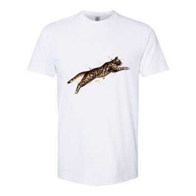 Bengal Cat Jumping From A Splash Softstyle CVC T-Shirt