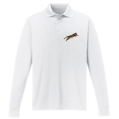 Bengal Cat Jumping From A Splash Performance Long Sleeve Polo