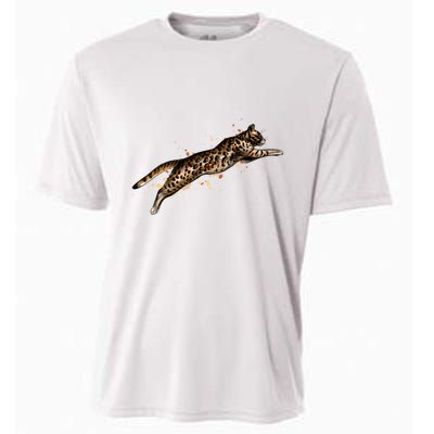 Bengal Cat Jumping From A Splash Cooling Performance Crew T-Shirt