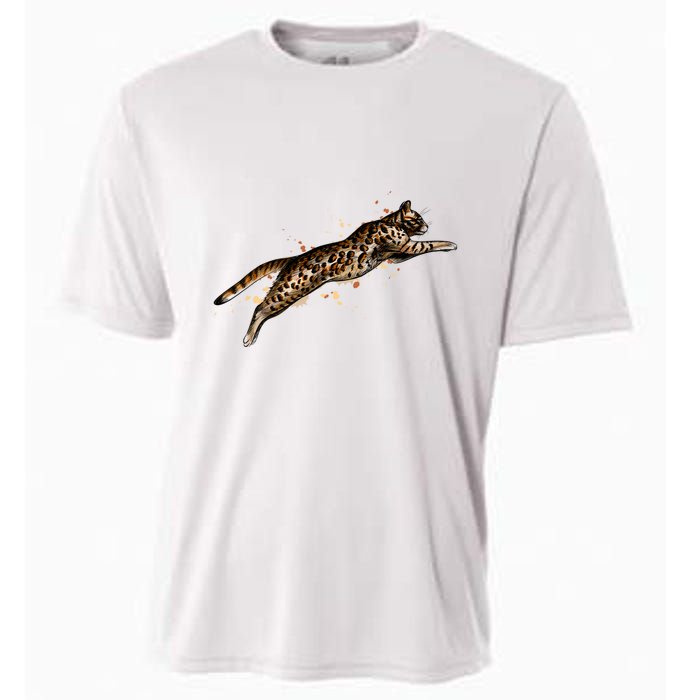 Bengal Cat Jumping From A Splash Cooling Performance Crew T-Shirt