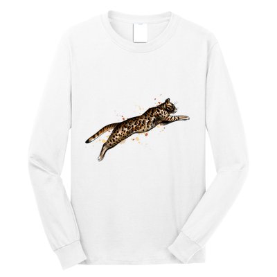 Bengal Cat Jumping From A Splash Long Sleeve Shirt