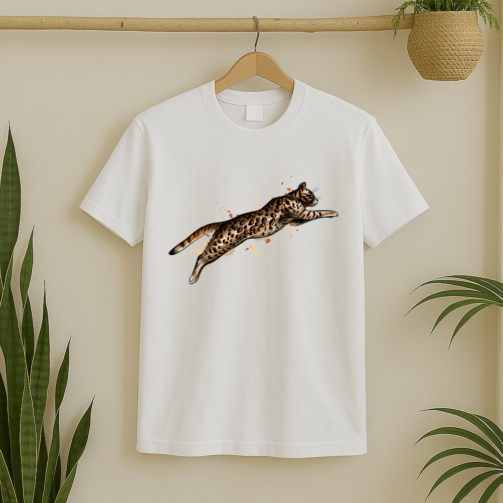 Bengal Cat Jumping From A Splash T-Shirt