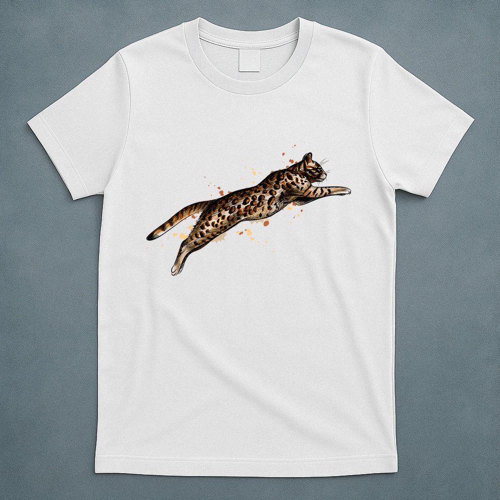 Bengal Cat Jumping From A Splash T-Shirt