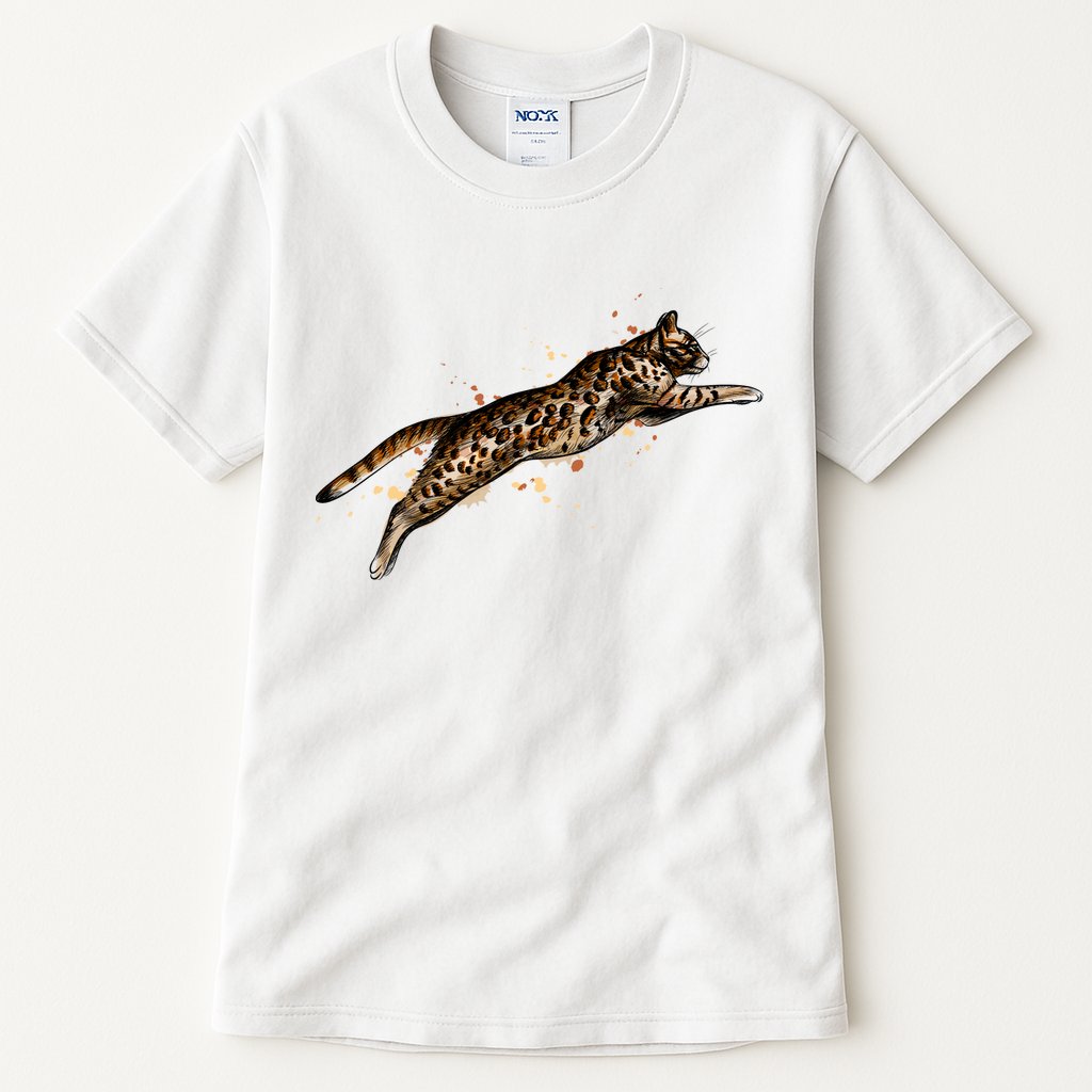 Bengal Cat Jumping From A Splash Tall T-Shirt