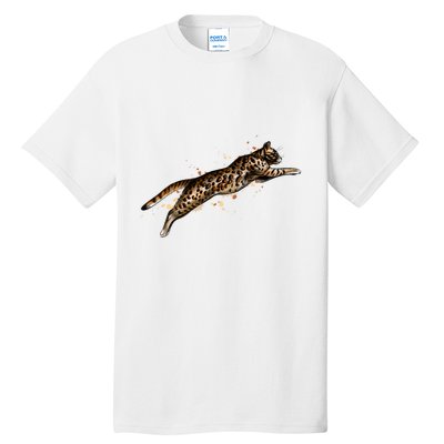 Bengal Cat Jumping From A Splash Tall T-Shirt