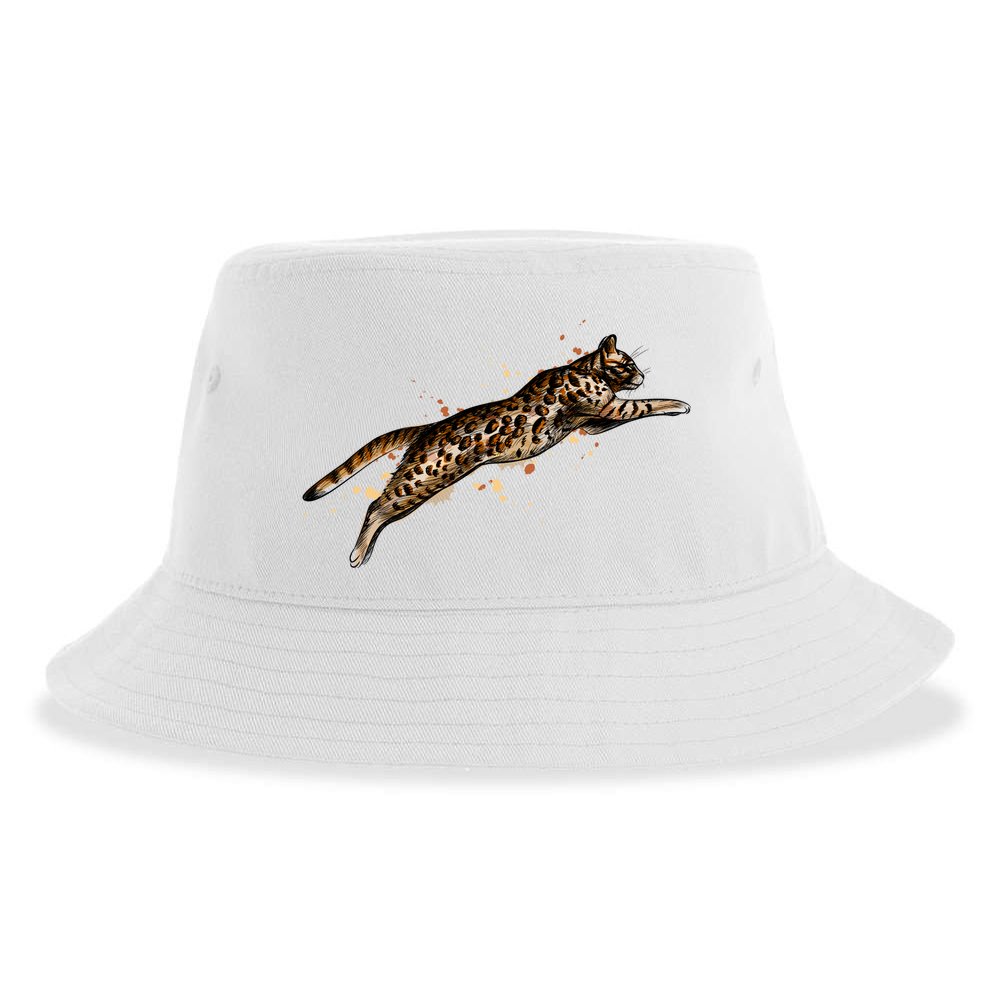 Bengal Cat Jumping From A Splash Sustainable Bucket Hat