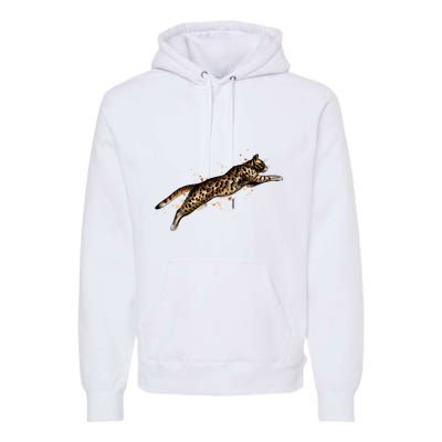 Bengal Cat Jumping From A Splash Premium Hoodie