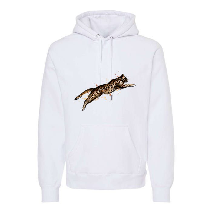 Bengal Cat Jumping From A Splash Premium Hoodie