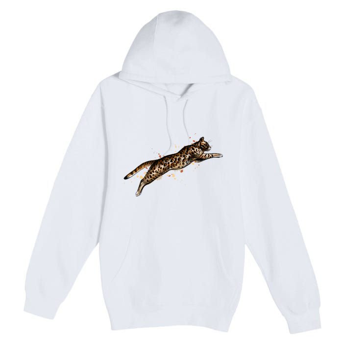 Bengal Cat Jumping From A Splash Premium Pullover Hoodie