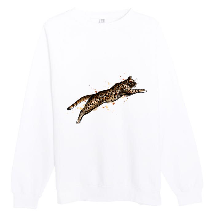 Bengal Cat Jumping From A Splash Premium Crewneck Sweatshirt