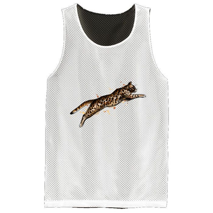 Bengal Cat Jumping From A Splash Mesh Reversible Basketball Jersey Tank