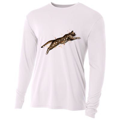 Bengal Cat Jumping From A Splash Cooling Performance Long Sleeve Crew