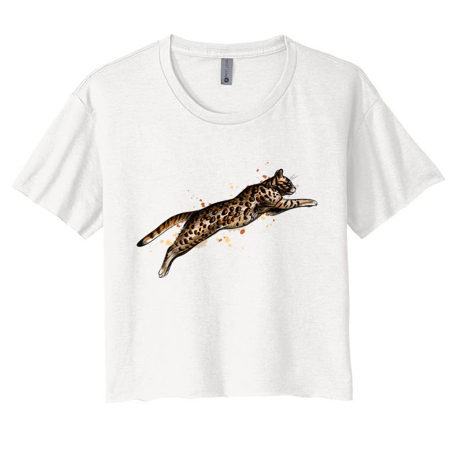 Bengal Cat Jumping From A Splash Women's Crop Top Tee