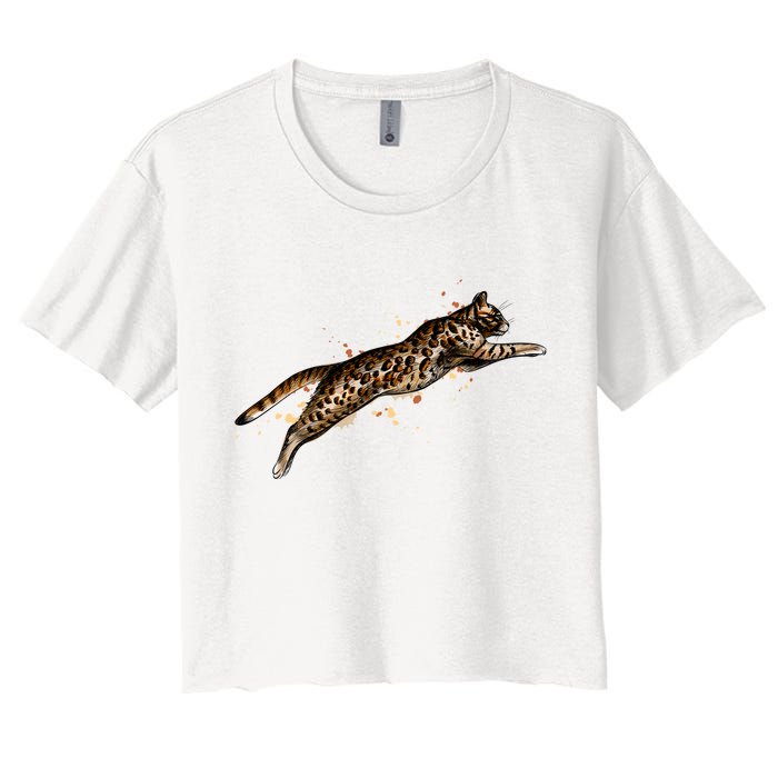 Bengal Cat Jumping From A Splash Women's Crop Top Tee
