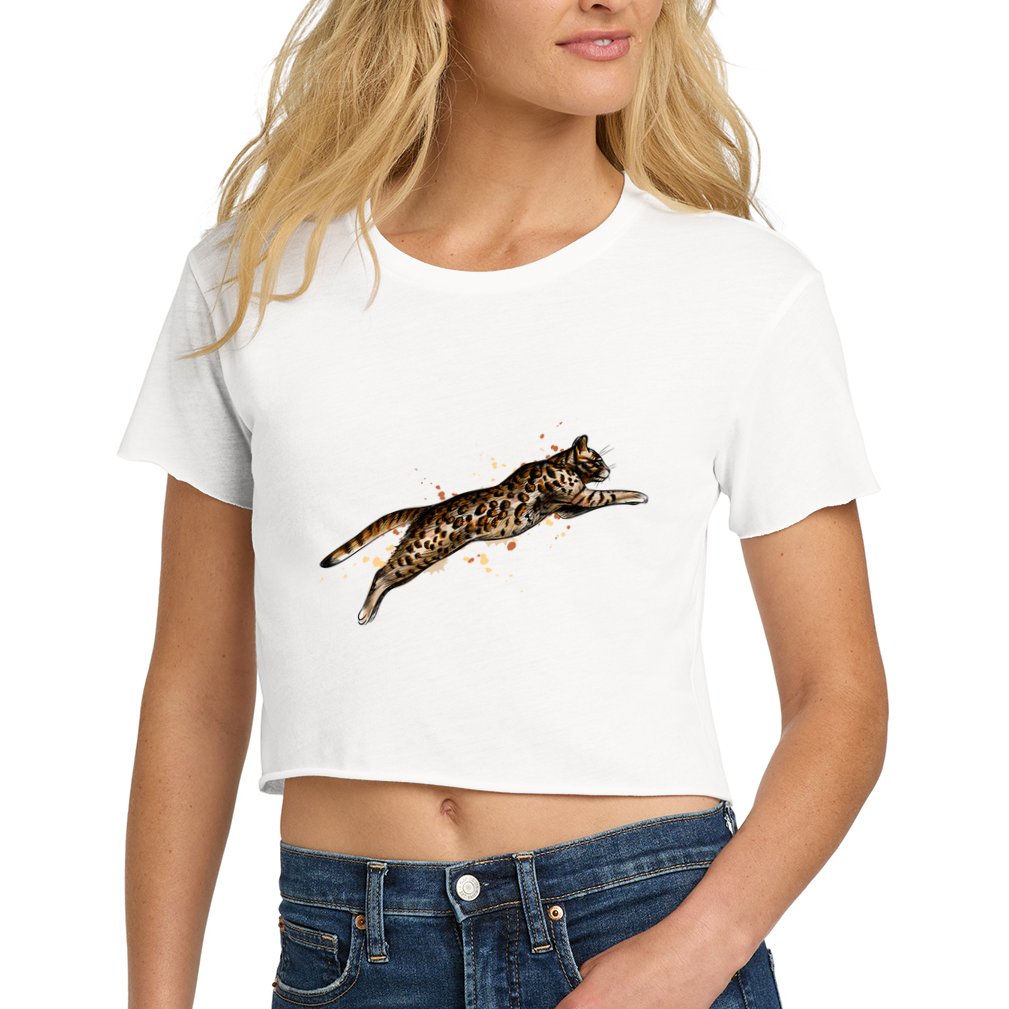 Bengal Cat Jumping From A Splash Women's Crop Top Tee