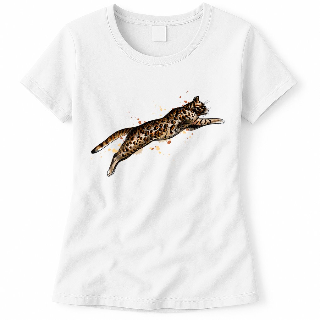 Bengal Cat Jumping From A Splash Womens T-Shirt
