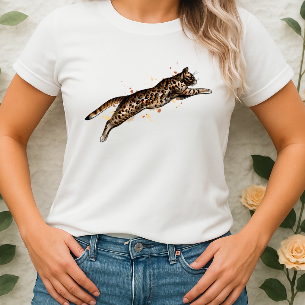 Bengal Cat Jumping From A Splash Womens T-Shirt