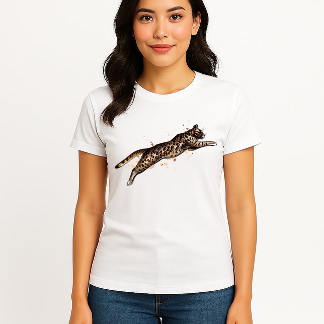 Bengal Cat Jumping From A Splash Womens T-Shirt