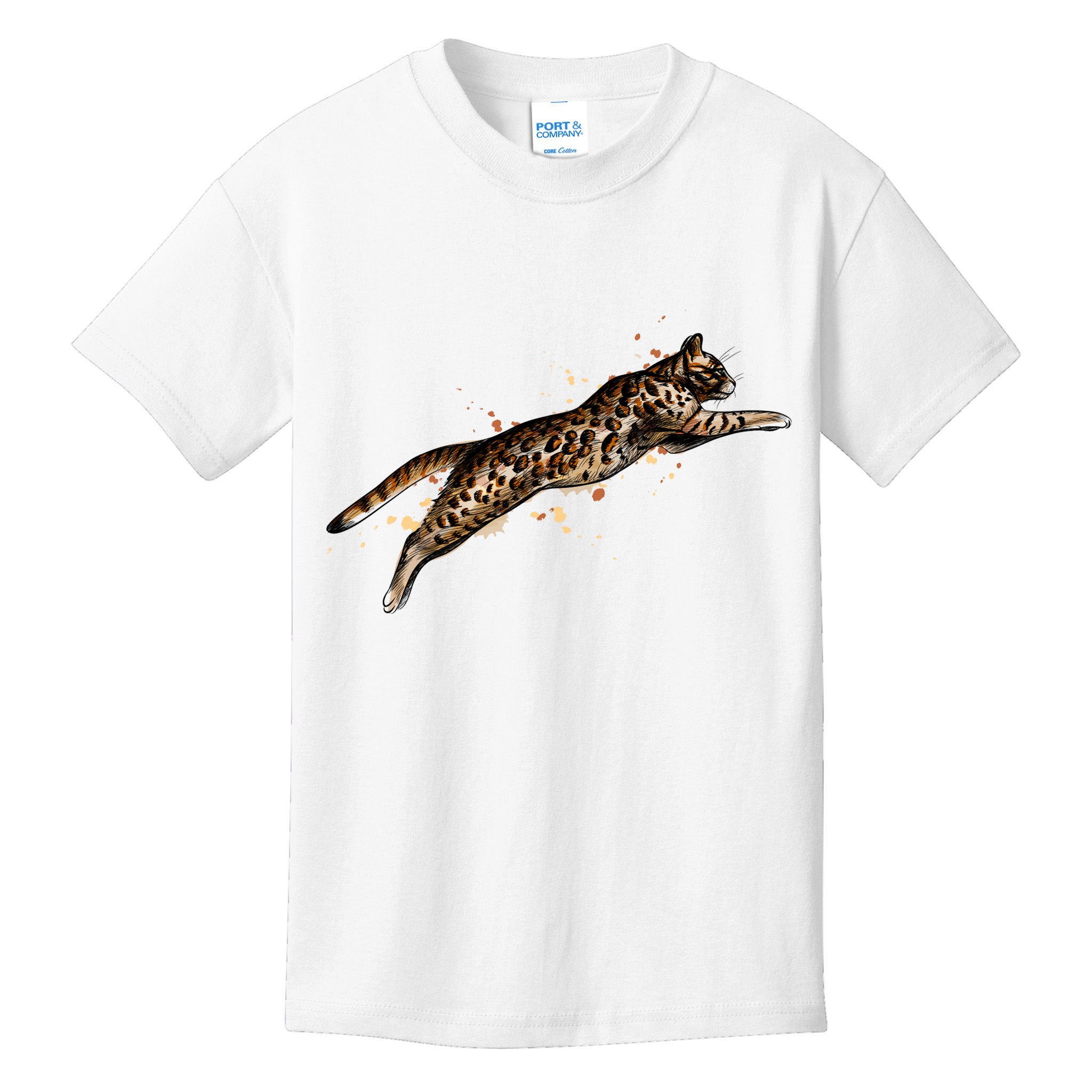 Bengal Cat Jumping From A Splash Kids T-Shirt