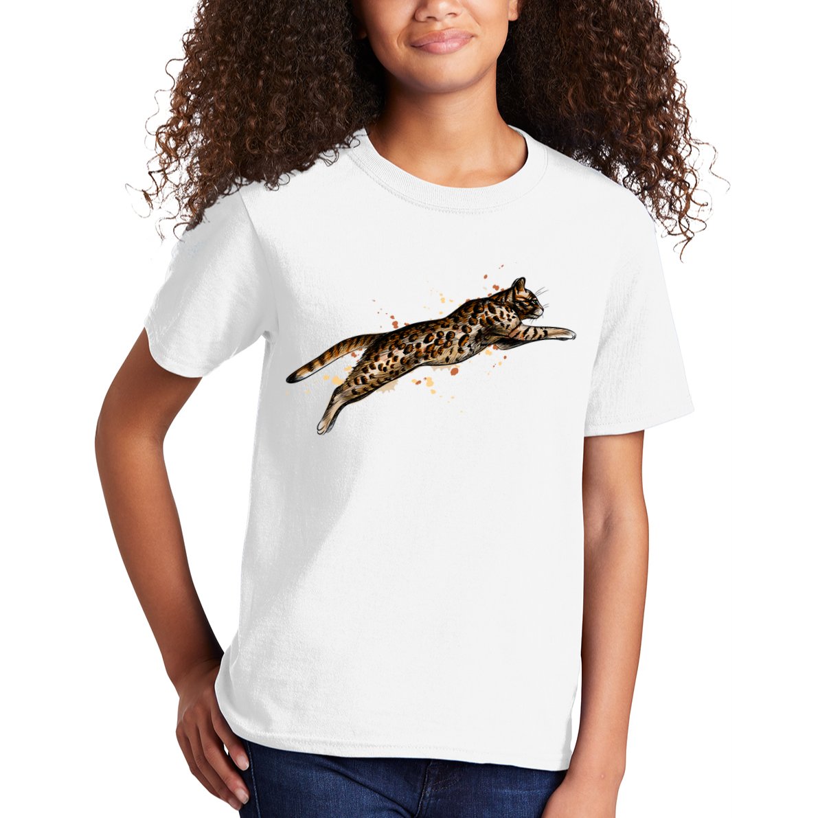 Bengal Cat Jumping From A Splash Kids T-Shirt