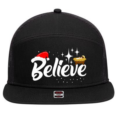 Believe Christmas Jesus Christmas Gift 7 Panel Mesh Trucker Snapback Hat