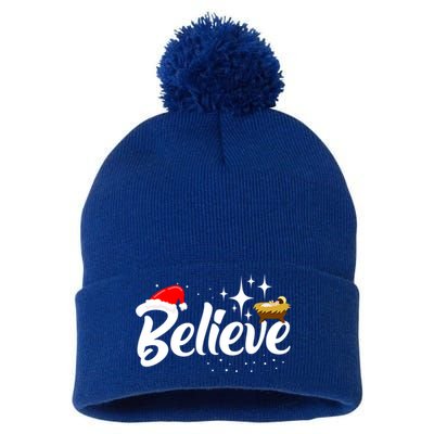 Believe Christmas Jesus Christmas Gift Pom Pom 12in Knit Beanie