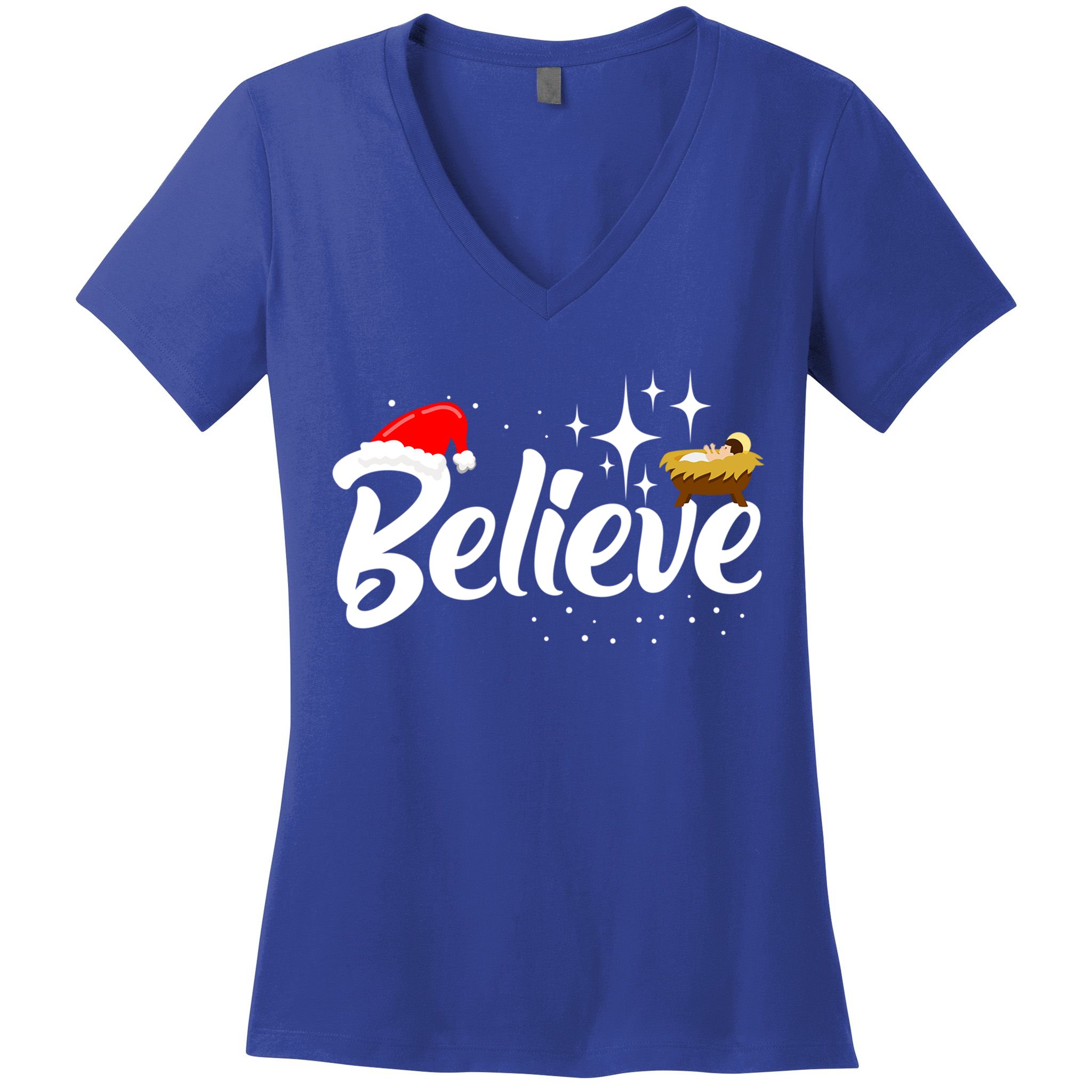 Believe Christmas Jesus Christmas Gift Women's V-Neck T-Shirt
