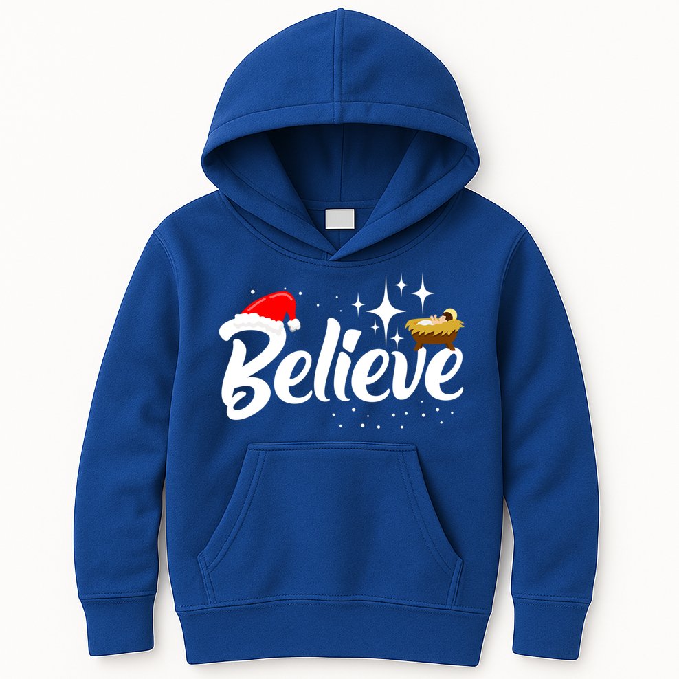 Believe Christmas Jesus Christmas Gift Kids Hoodie