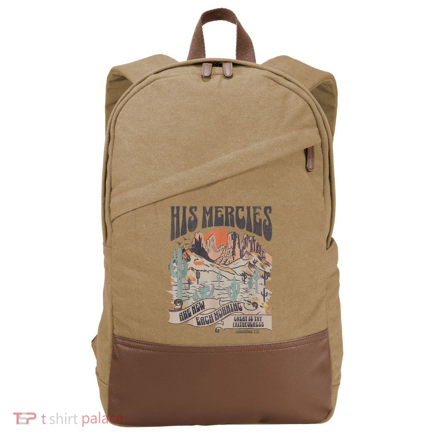 Boho Christian Jesus Apparel Faith Based His Mercies Are New Cotton Canvas Backpack