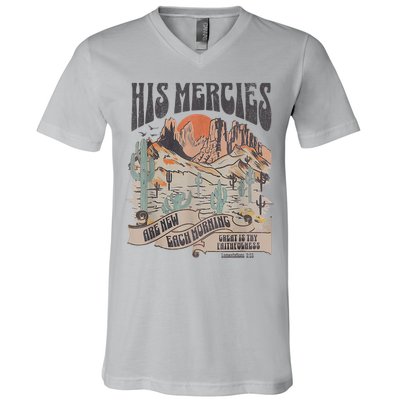 Boho Christian Jesus Apparel Faith Based His Mercies Are New V-Neck T-Shirt