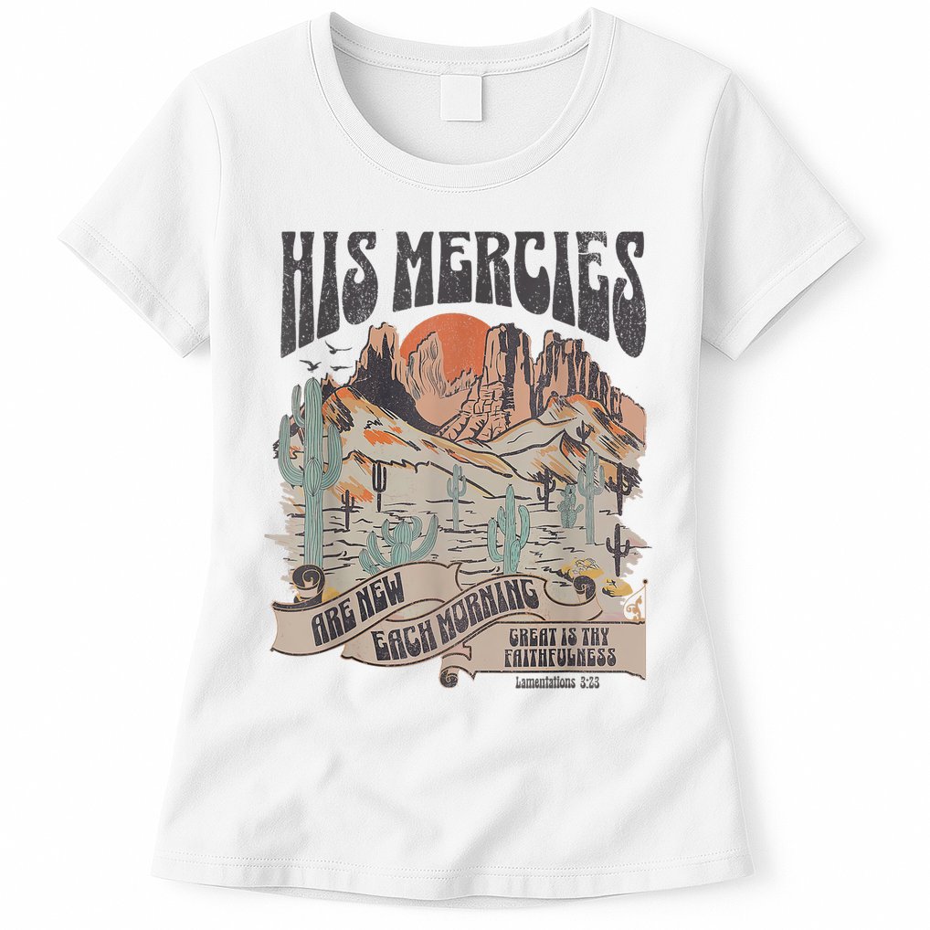 Boho Christian Jesus Apparel Faith Based His Mercies Are New Womens T-Shirt